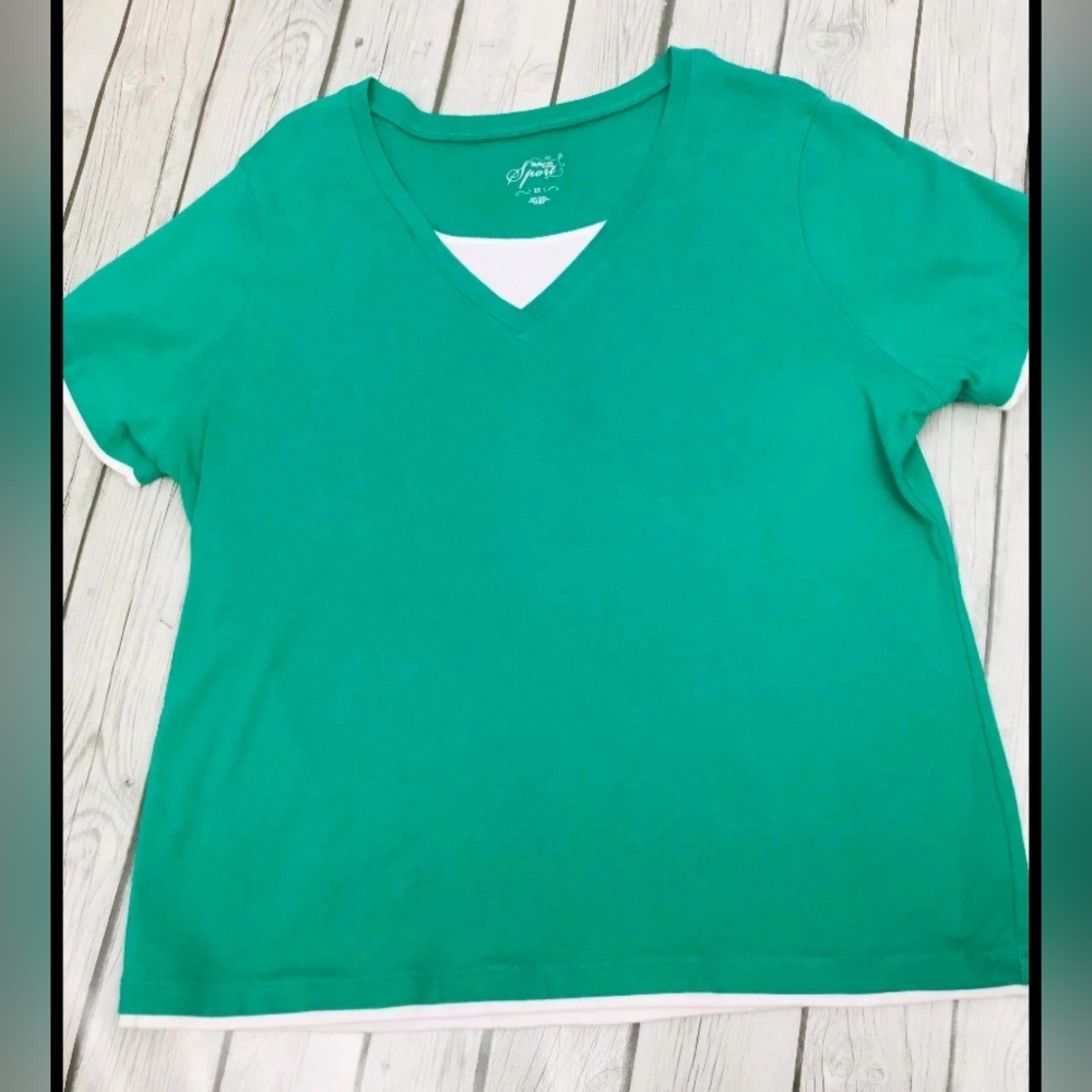 2X Style & Co Sport Women's  Green & White Layered Shirt